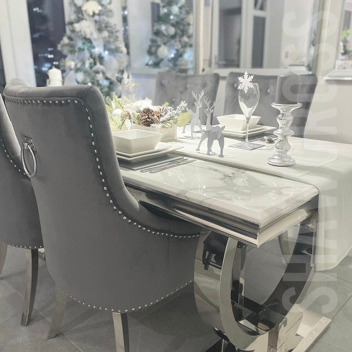 Ariana Marble 1.8M Dining Table And Cheshire Velvet Knocker Dining Chairs Or Bench