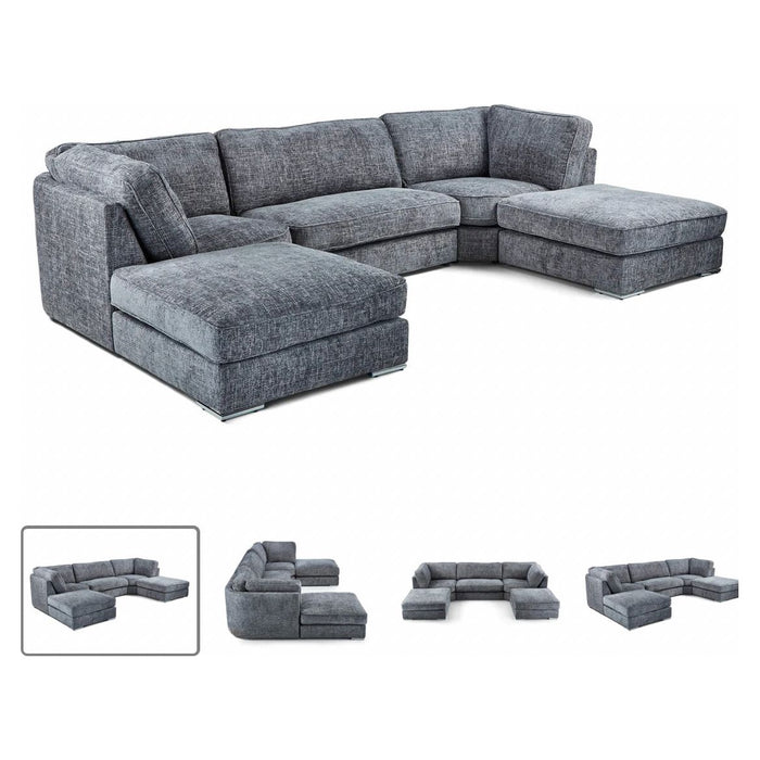 Bishop U Shape Corner Sofa Set full back In Truffle Or Platinum Grey Fabric