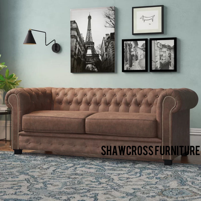 Jersey chesterfield sofa collection in chestnut byson fabric