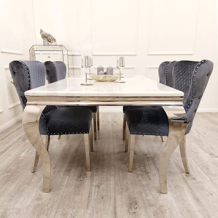 Louis Marble Dining Set With Lewis dark grey Lion Button Back Dining Chairs - Various sizes