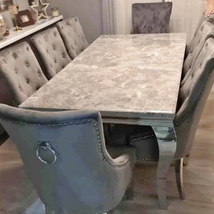 LOUIS MARBLE 2.0M DINING TABLE WITH 6 OR 8 KNOCKER DINING CHAIRS