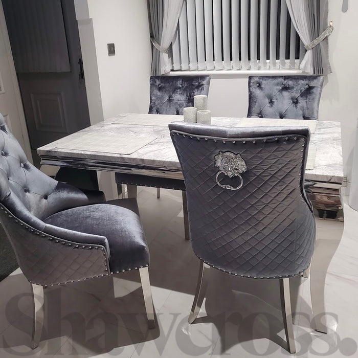 Louis Marble 1.8m Or 1.5m Dining set With Bentley Quilted Velvet Knocker Chairs