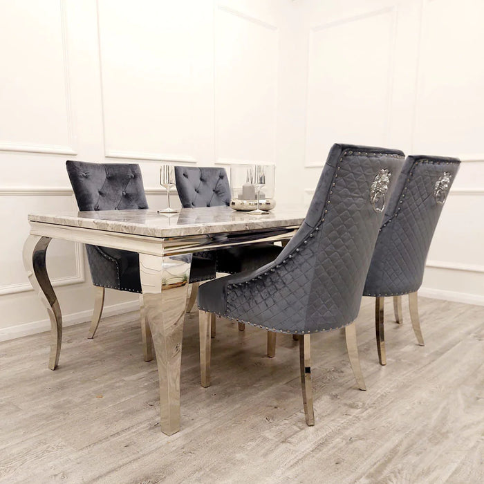 Louis Marble 1.8m Or 1.5m Dining Table With bentley Quilted Velvet Knocker Chairs