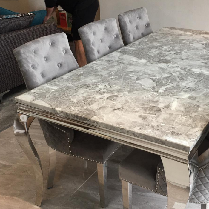 Louis 2 metre x 1 metre  Marble dining table with 6 or 8 Cheshire Dining chairs