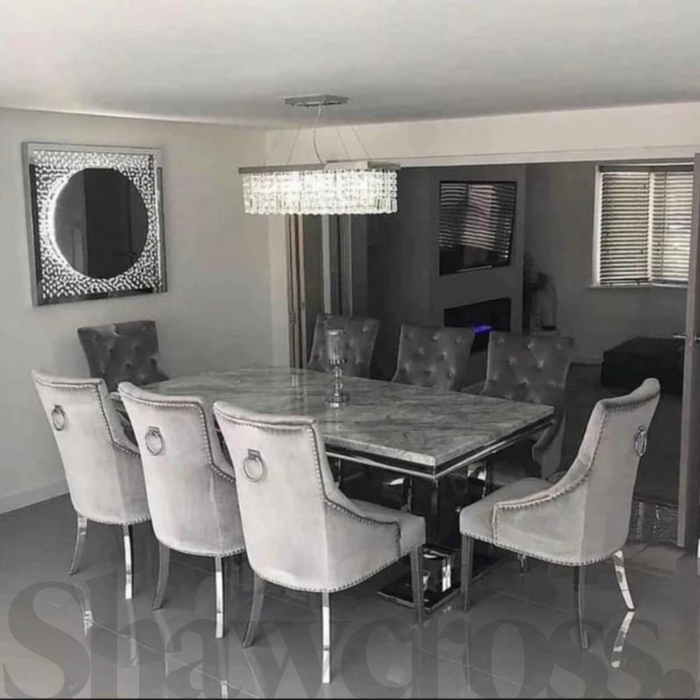 Ariana Marble 2m x 1m Dining Table With 6 Or 8 Knocker Dining Chairs